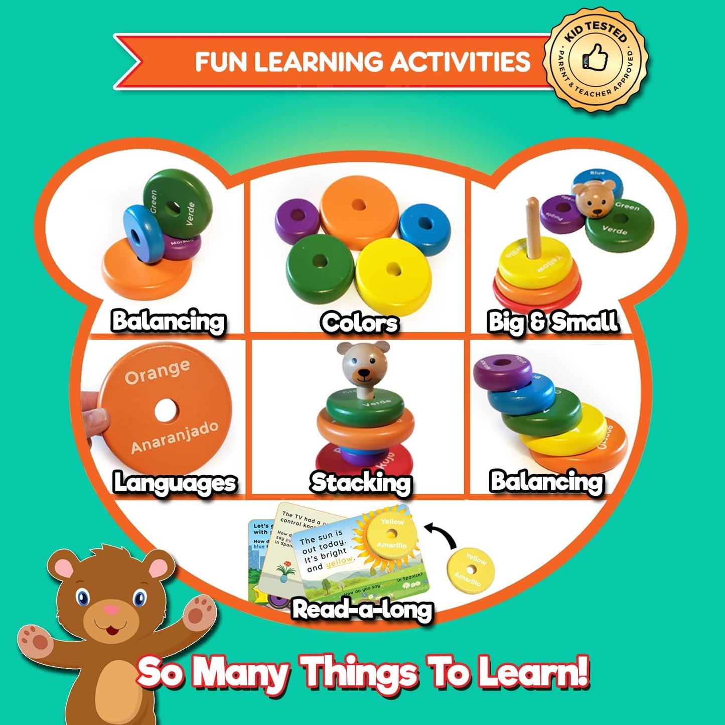 Baby Toys Wooden Stacking Rings - Bilingual Educational Toys for 2 Year Old | Learn Rainbow Colors in English & Spanish | Wood Building Blocks with Toddler Games Learning Activities Ebook