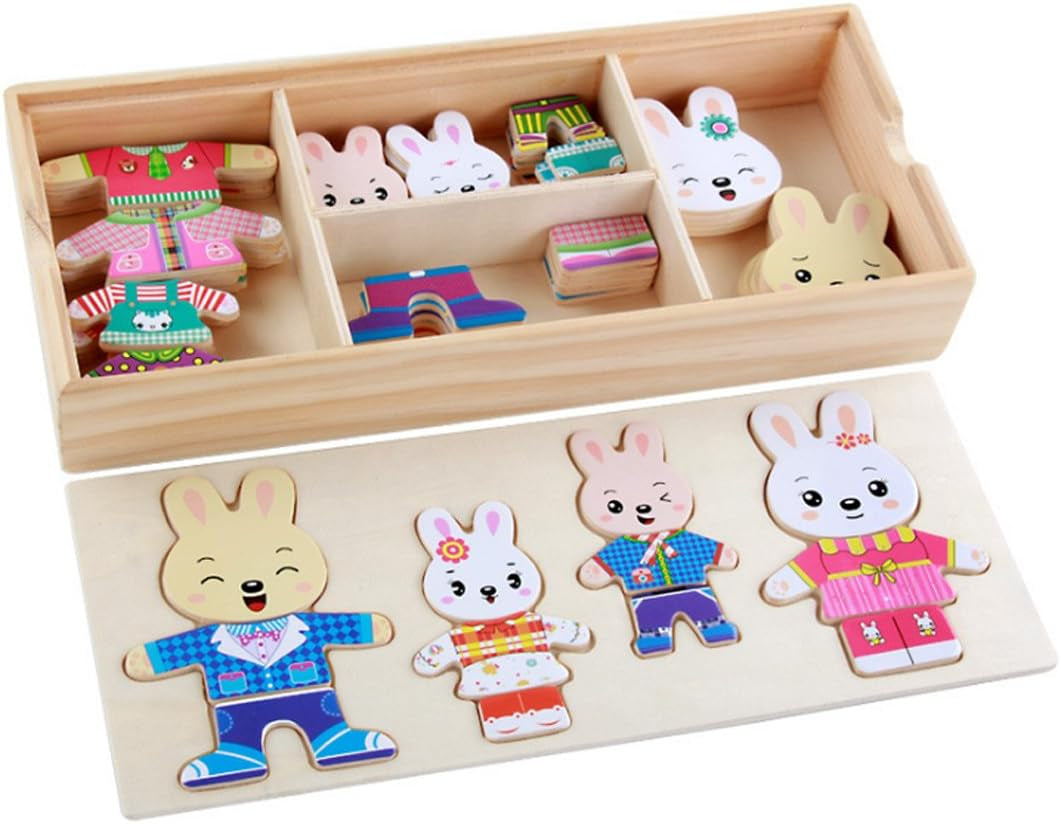 Wooden Jigsaw Puzzle 72 Pcs Kids Early Educational Toys Dress-Up Puzzle Set