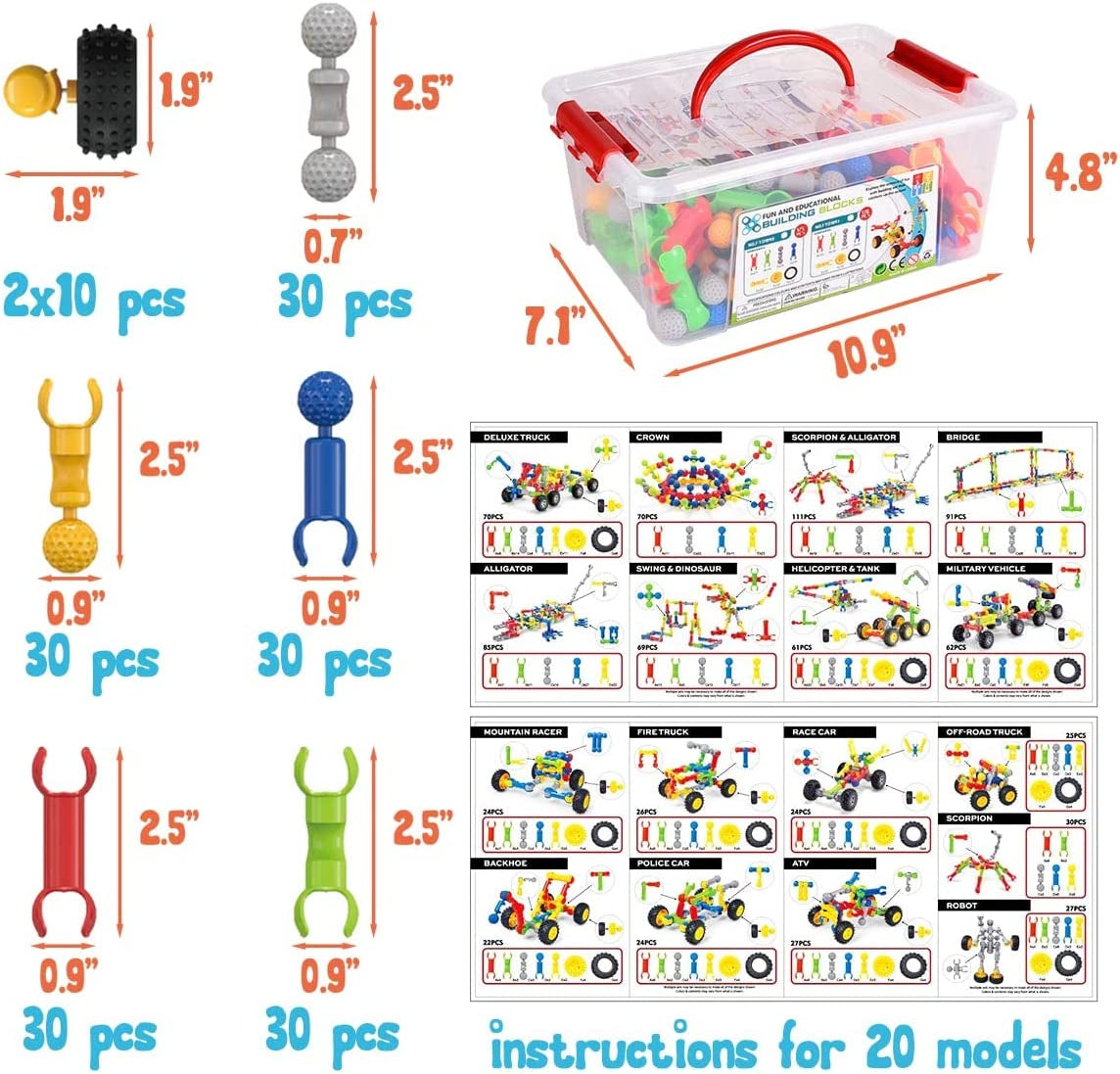 Building Blocks for Kids, 170 Pcs STEM Toys for Boys and Girls, Safe and Creative Toy for Age 3+, Educational Activities (170 PCS)