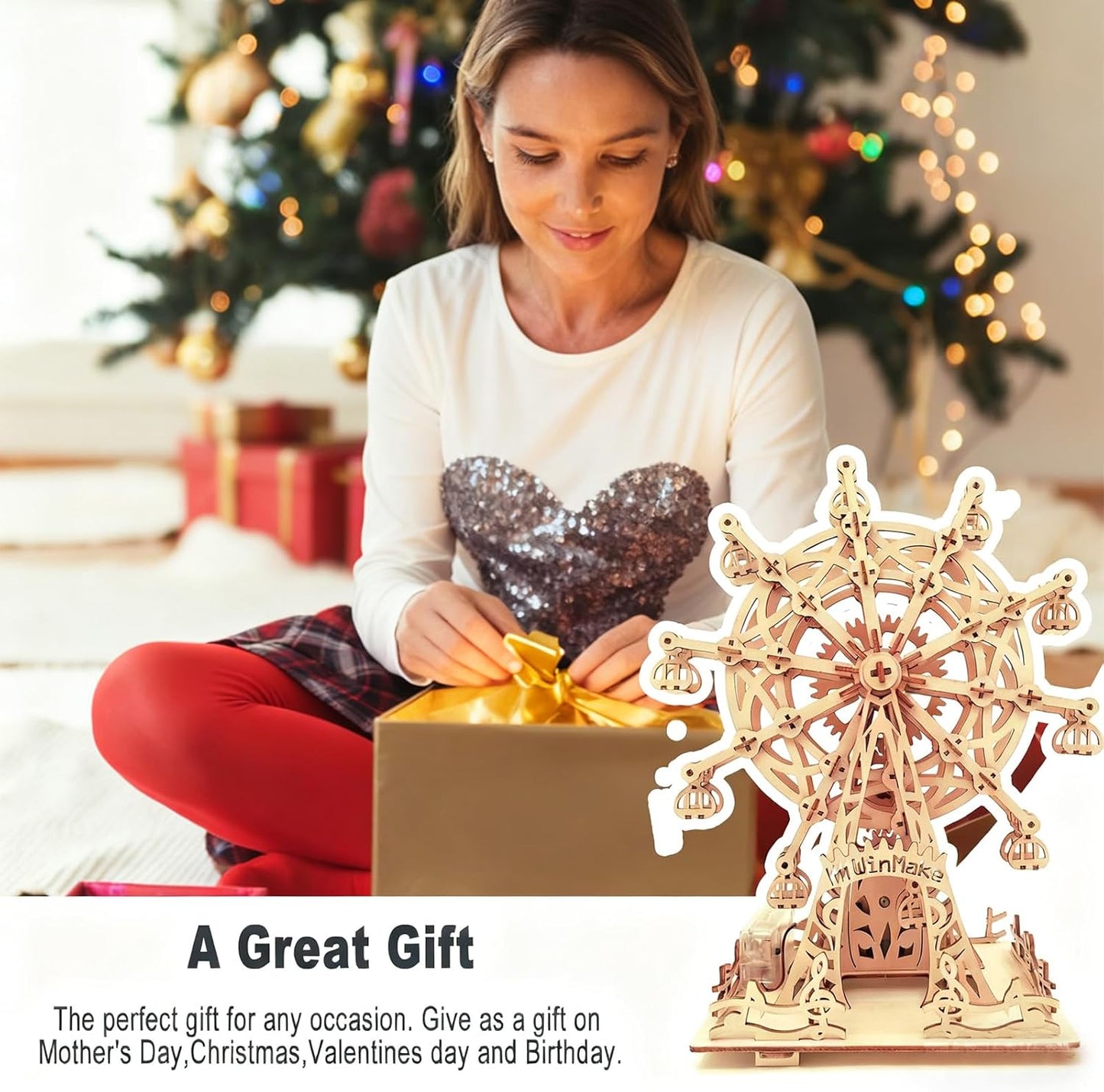 Solar 3D Wooden Puzzles for Adults Birthday Gifts Wood Ferris Wheel DIY Model Kit Puzzle Building Toys for Age 14+ Years Old