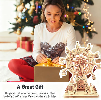 Solar 3D Wooden Puzzles for Adults Birthday Gifts Wood Ferris Wheel DIY Model Kit Puzzle Building Toys for Age 14+ Years Old