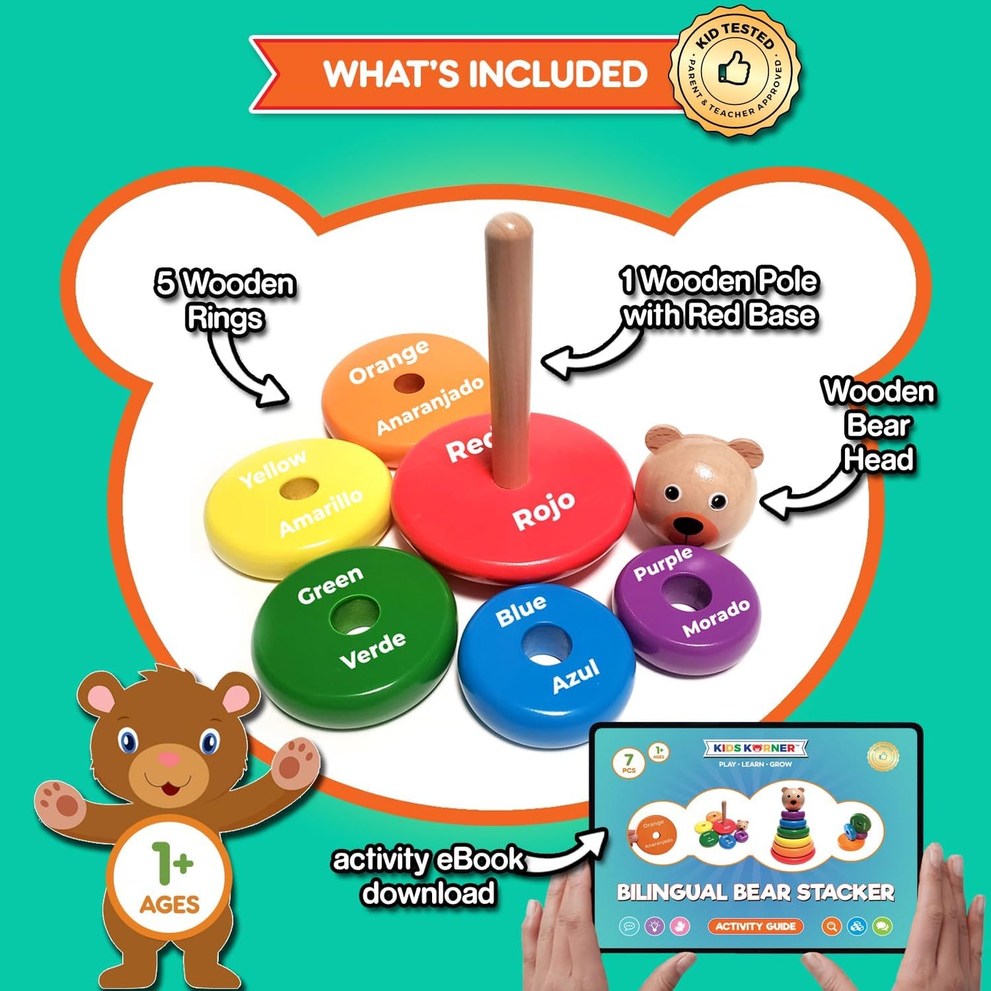 Baby Toys Wooden Stacking Rings - Bilingual Educational Toys for 2 Year Old | Learn Rainbow Colors in English & Spanish | Wood Building Blocks with Toddler Games Learning Activities Ebook