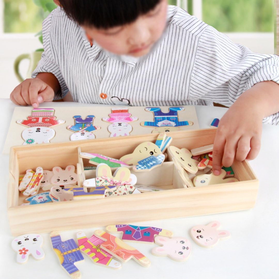 Wooden Jigsaw Puzzle 72 Pcs Kids Early Educational Toys Dress-Up Puzzle Set