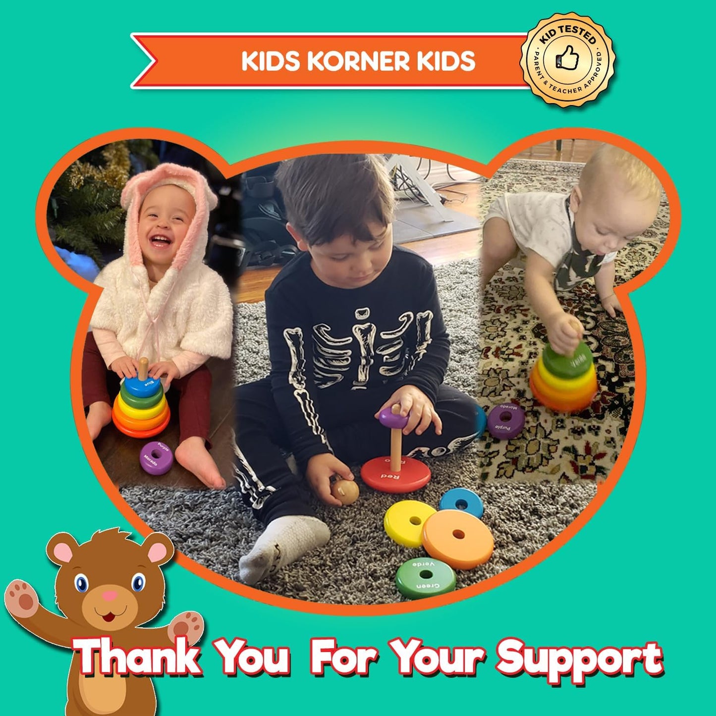 Baby Toys Wooden Stacking Rings - Bilingual Educational Toys for 2 Year Old | Learn Rainbow Colors in English & Spanish | Wood Building Blocks with Toddler Games Learning Activities Ebook