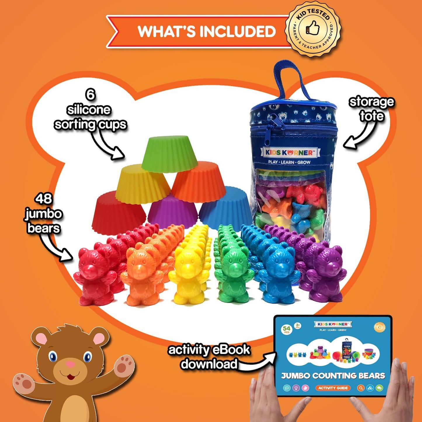 Jumbo Counting Bears with Stacking Cups - Montessori Educational Sorting Rainbow Toys for 3 Year Old Boys and Girls with 48 Preschool Math Manipulatives, Toy Storage and Toddler Games Ebook