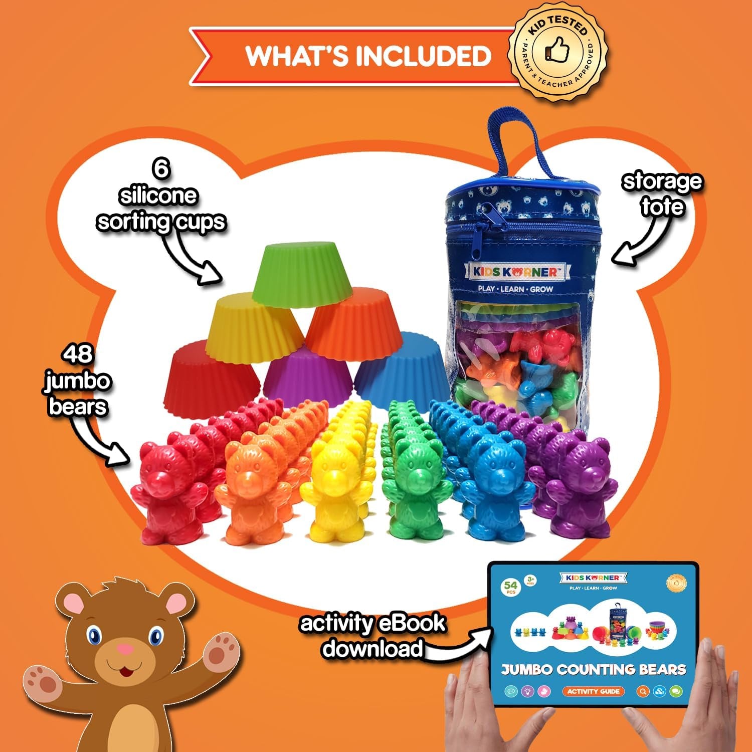 Jumbo Counting Bears with Stacking Cups - Montessori Educational Sorting Rainbow Toys for 3 Year Old Boys and Girls with 48 Preschool Math Manipulatives, Toy Storage and Toddler Games Ebook