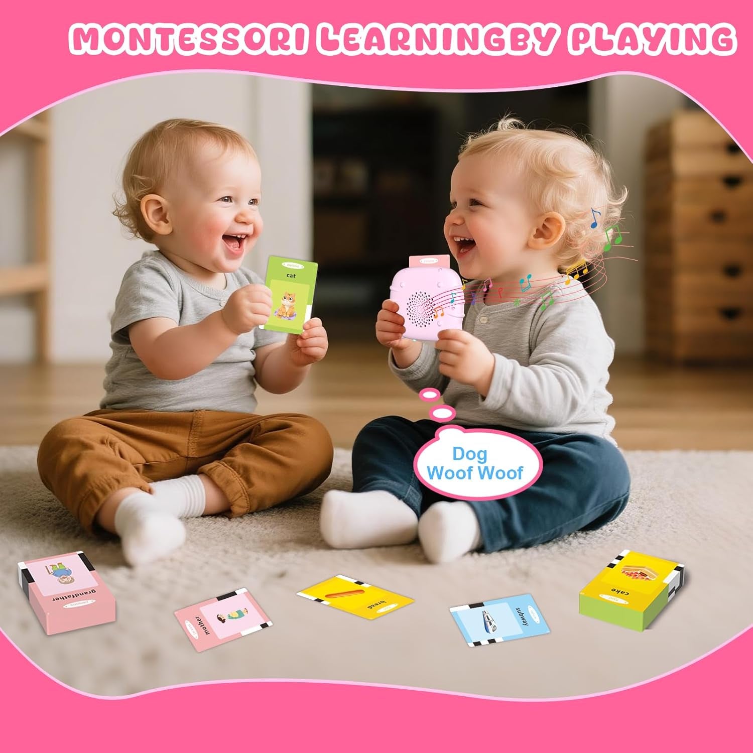 Toddler Talking Flash Cards for 1 2 3 4 5 Year Old Boys and Girls - Language Sensory Learning Device with 224 Sight Words - Montessori,Pocket Speech Therapy,Autism Toys,Christmas Birthday Gift - Pink
