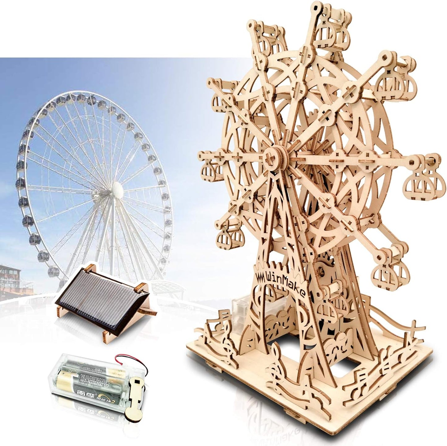 Solar 3D Wooden Puzzles for Adults Birthday Gifts Wood Ferris Wheel DIY Model Kit Puzzle Building Toys for Age 14+ Years Old