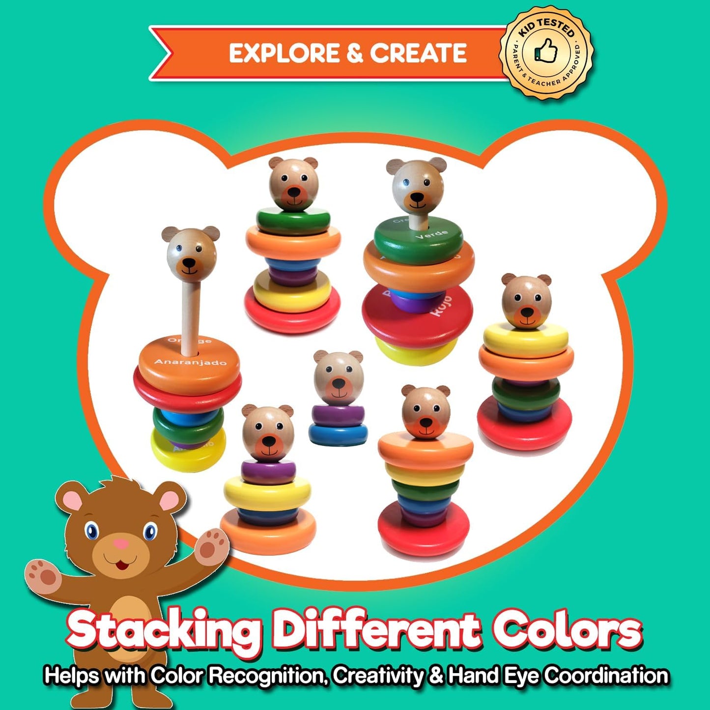 Baby Toys Wooden Stacking Rings - Bilingual Educational Toys for 2 Year Old | Learn Rainbow Colors in English & Spanish | Wood Building Blocks with Toddler Games Learning Activities Ebook