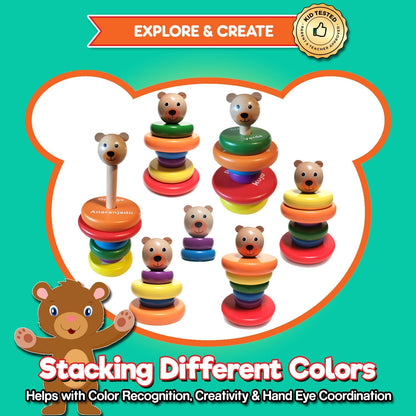 Baby Toys Wooden Stacking Rings - Bilingual Educational Toys for 2 Year Old | Learn Rainbow Colors in English & Spanish | Wood Building Blocks with Toddler Games Learning Activities Ebook