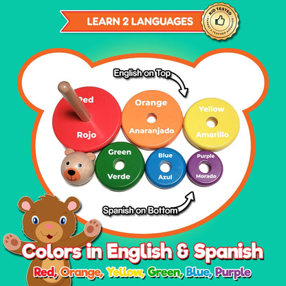 Baby Toys Wooden Stacking Rings - Bilingual Educational Toys for 2 Year Old | Learn Rainbow Colors in English & Spanish | Wood Building Blocks with Toddler Games Learning Activities Ebook