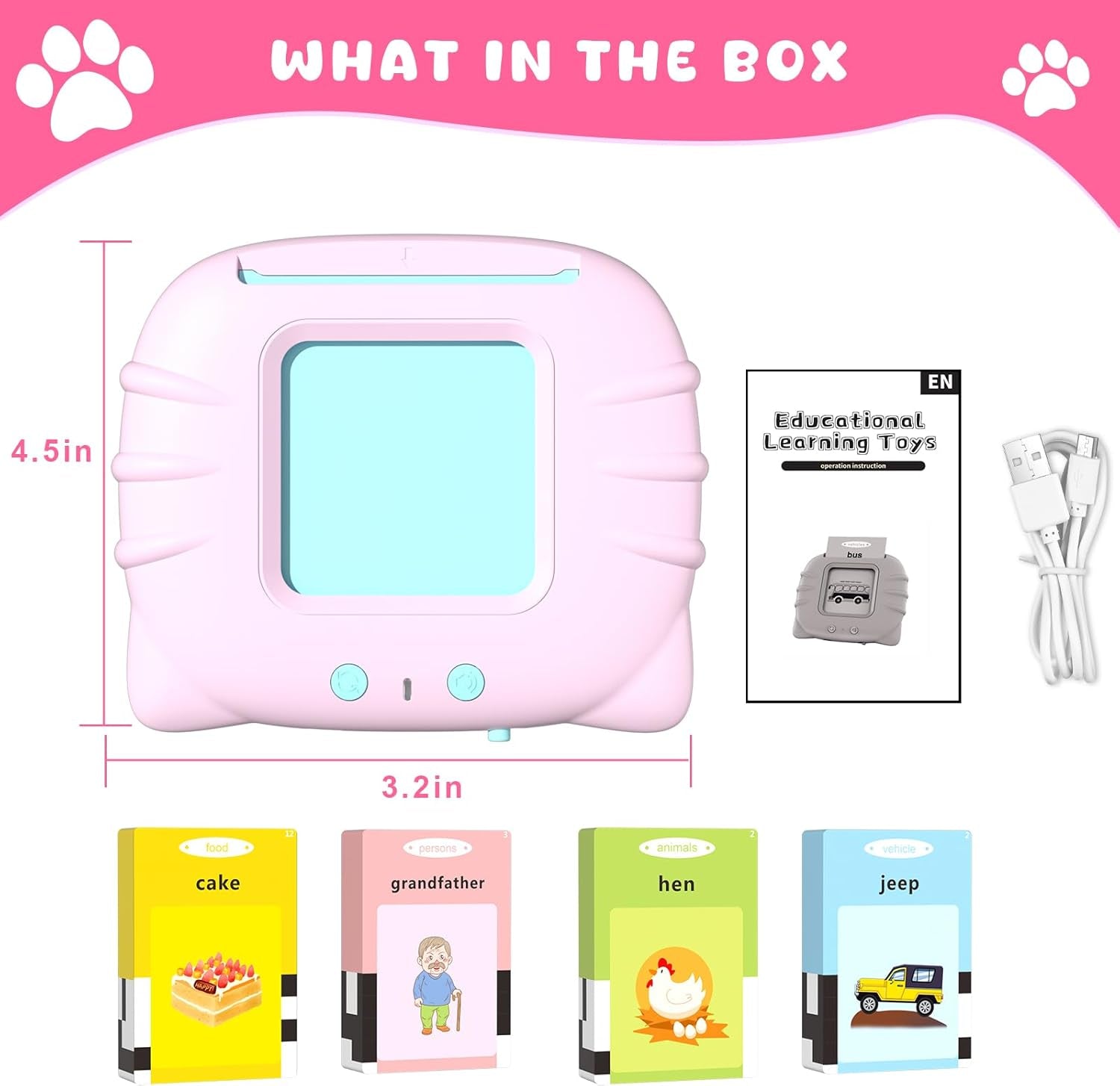 Toddler Talking Flash Cards for 1 2 3 4 5 Year Old Boys and Girls - Language Sensory Learning Device with 224 Sight Words - Montessori,Pocket Speech Therapy,Autism Toys,Christmas Birthday Gift - Pink